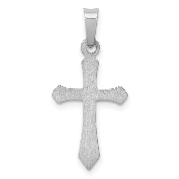 14k White Gold Hollow 2D Passion Cross Pendant, 12 x 26mm
